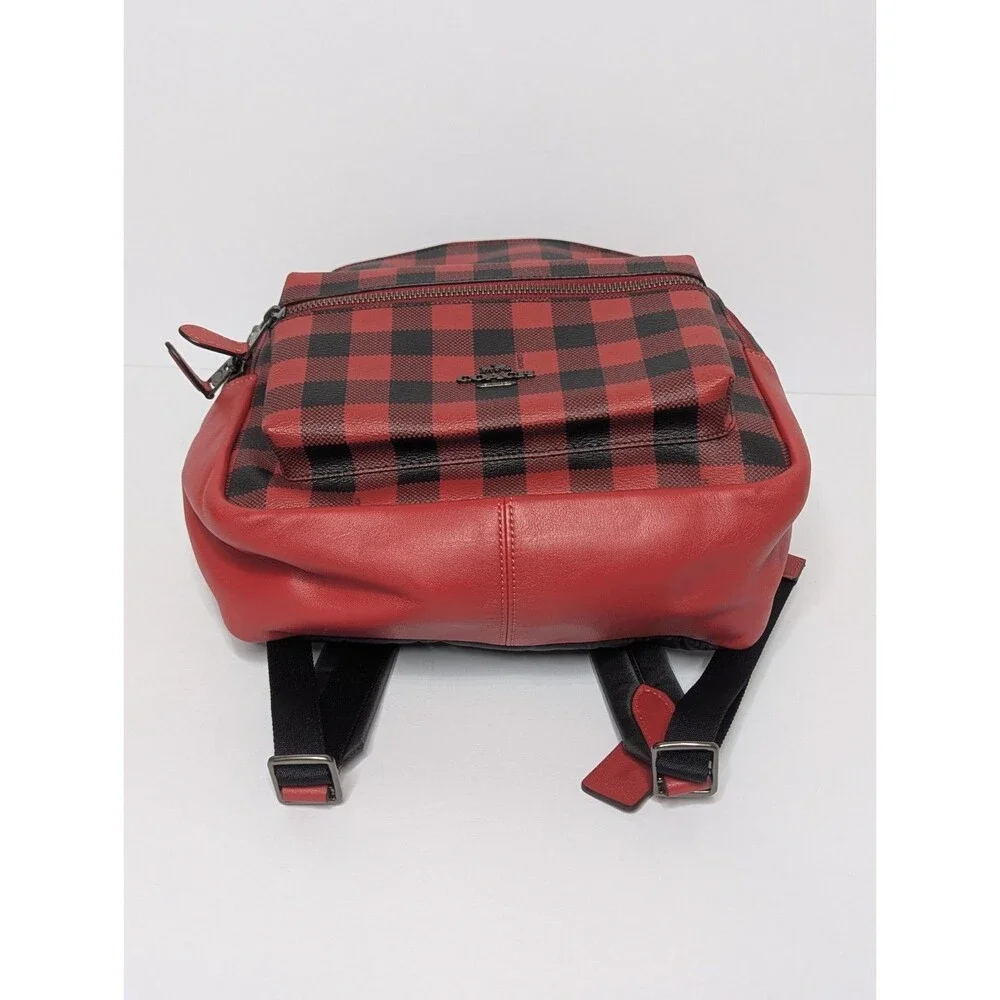 Coach Medium Charlie Backpack Black & Red Gingham Print H1822-F38949